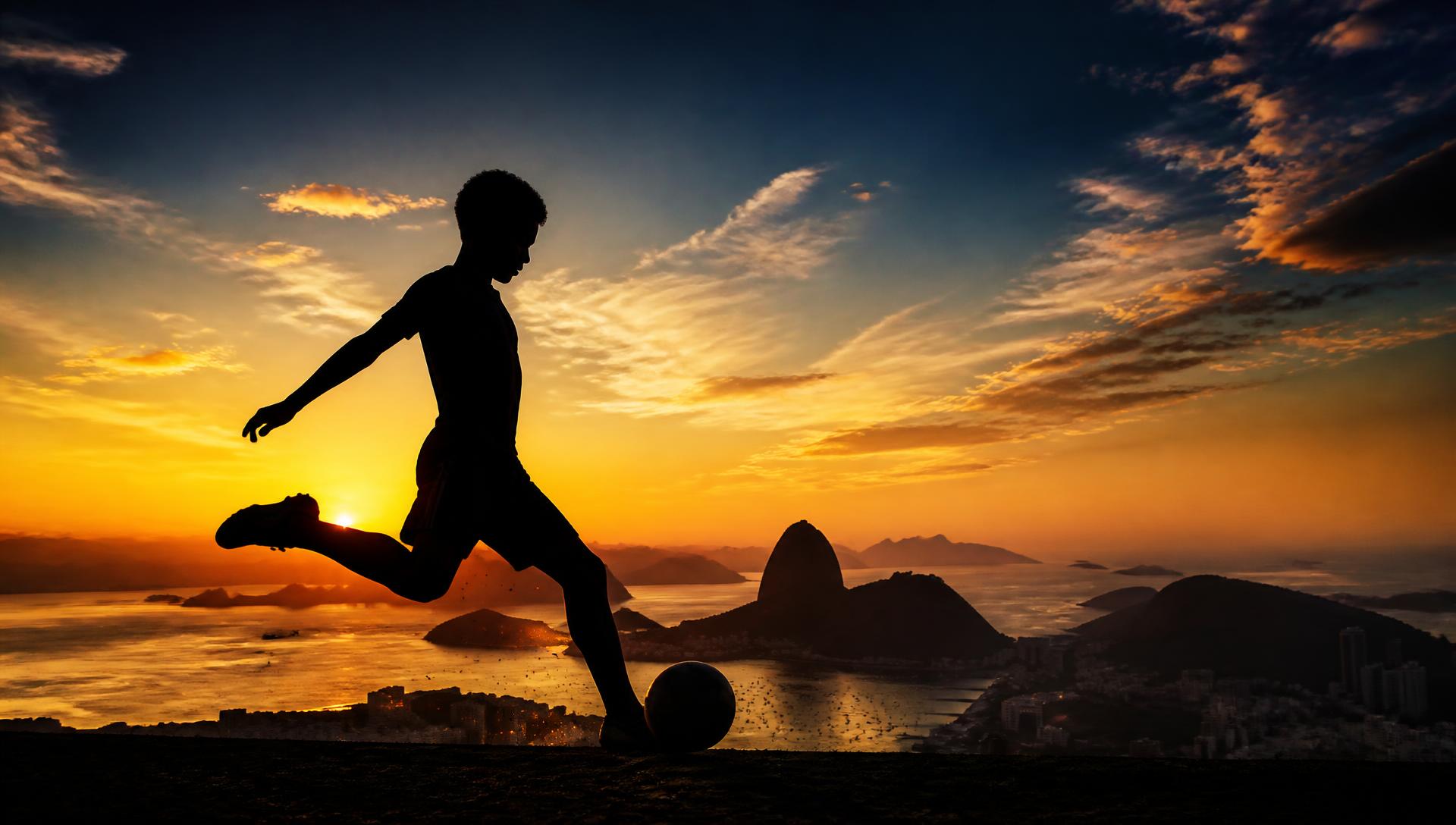 Silhueta de jovem atleta contra pôr do sol